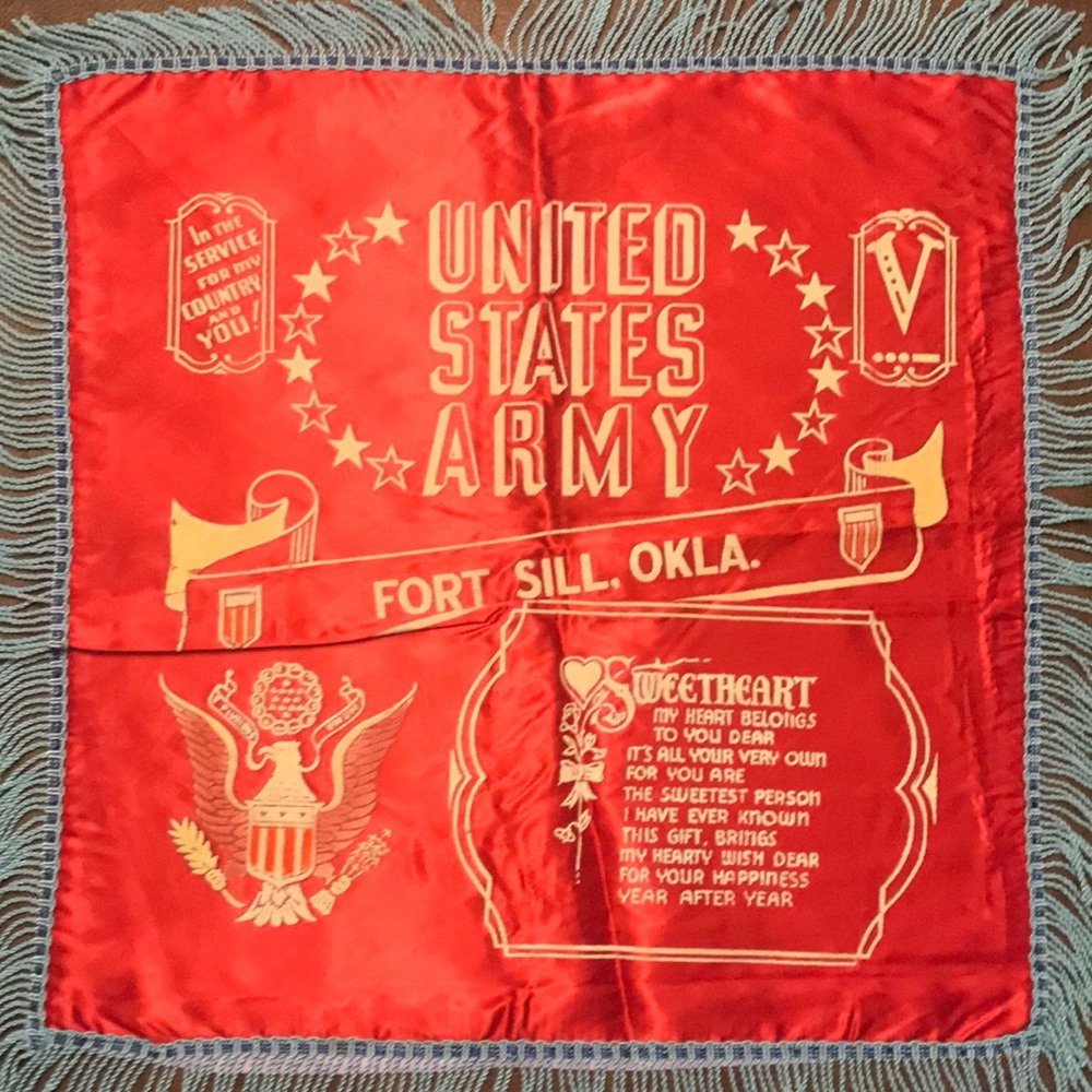 VTG WWII US Army Sweetheart Pillowcase from Fort Sill, Okla.